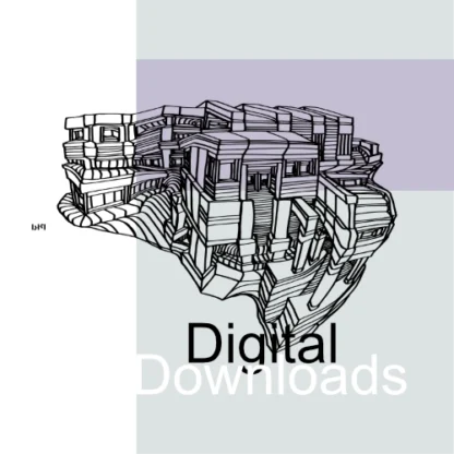 Black and gray line drawing of a large, multi-part building on a solid light gray background. The drawing highlights the building's grand entrance with blocky columns, a covered outdoor area, and various sections suggesting a gym and offices. The building's design subtly resembles a smiling face in its standard view and transforms into a grinning face when rotated 90 degrees clockwise.