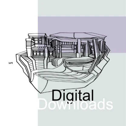 A unique art print of a building that, when rotated 90 degrees each turn, reveals different images and subtle hints of facial features within its architectural elements.