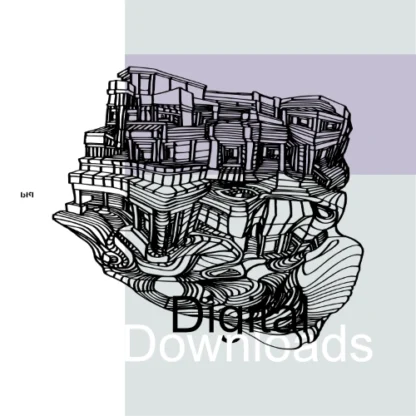A black and white line drawing depicts a single building with highly exaggerated and distorted architectural features. The lines create a sense of depth and unusual perspectives. Upon closer viewing, the arrangement of windows and roofline can be interpreted as a human-like "grin."
