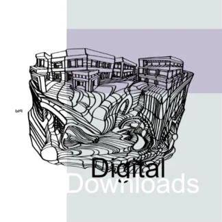 Line drawing in black on a light gray background depicting a city block. Buildings are visible on the top and right side of the image. A large, irregularly shaped concrete patio or plaza occupies the lower left portion. A figure is drawn within the concrete area in a reclining position. The figure's right hand, when rotated, reveals the half-face of a creature, possibly a bird. The "Bremen Lang" logo is in the lower left corner. The image focuses on line work and the contrast between the angular buildings and the organic shape of the concrete form and its hidden image.