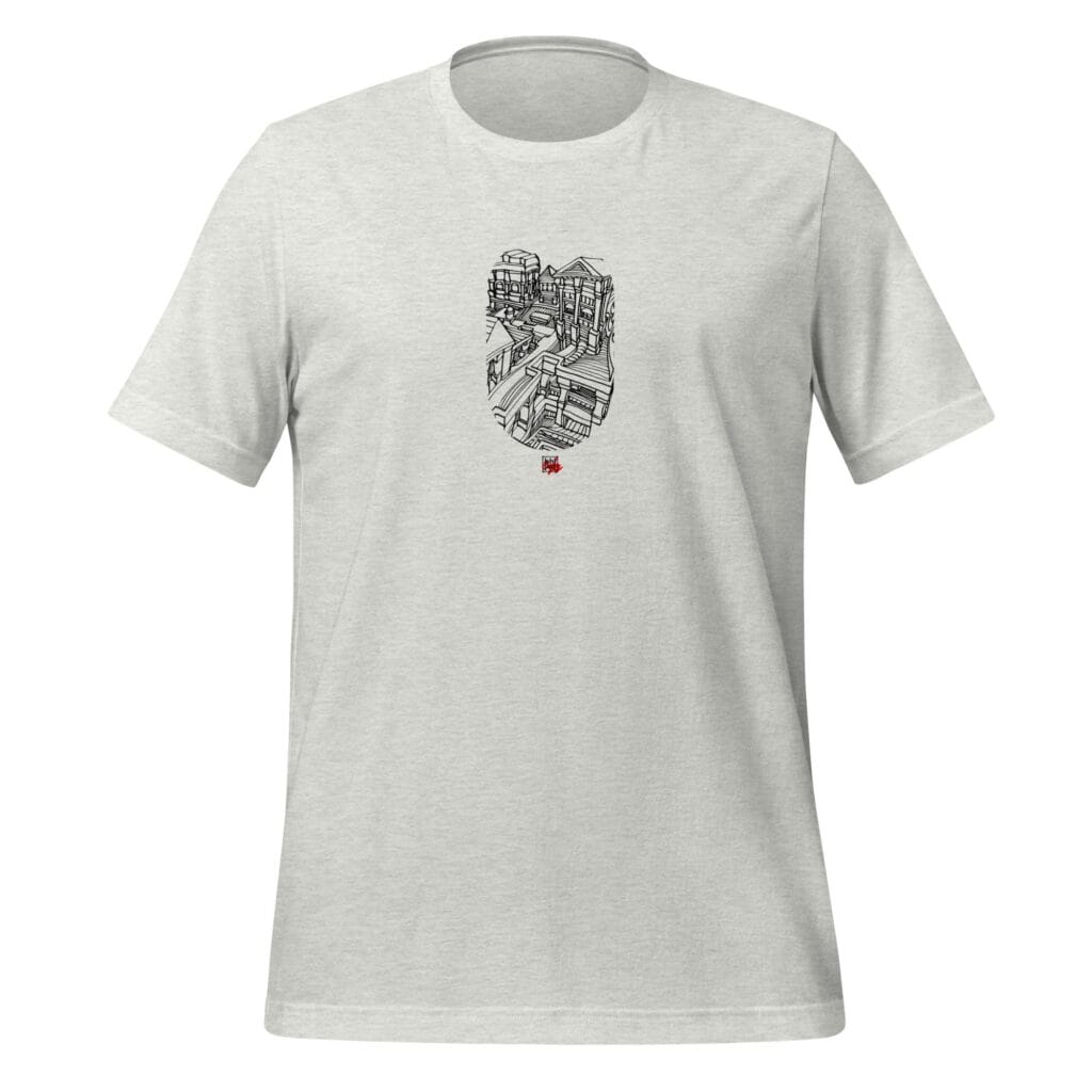 Unisex t-shirt of a hand drawn city block