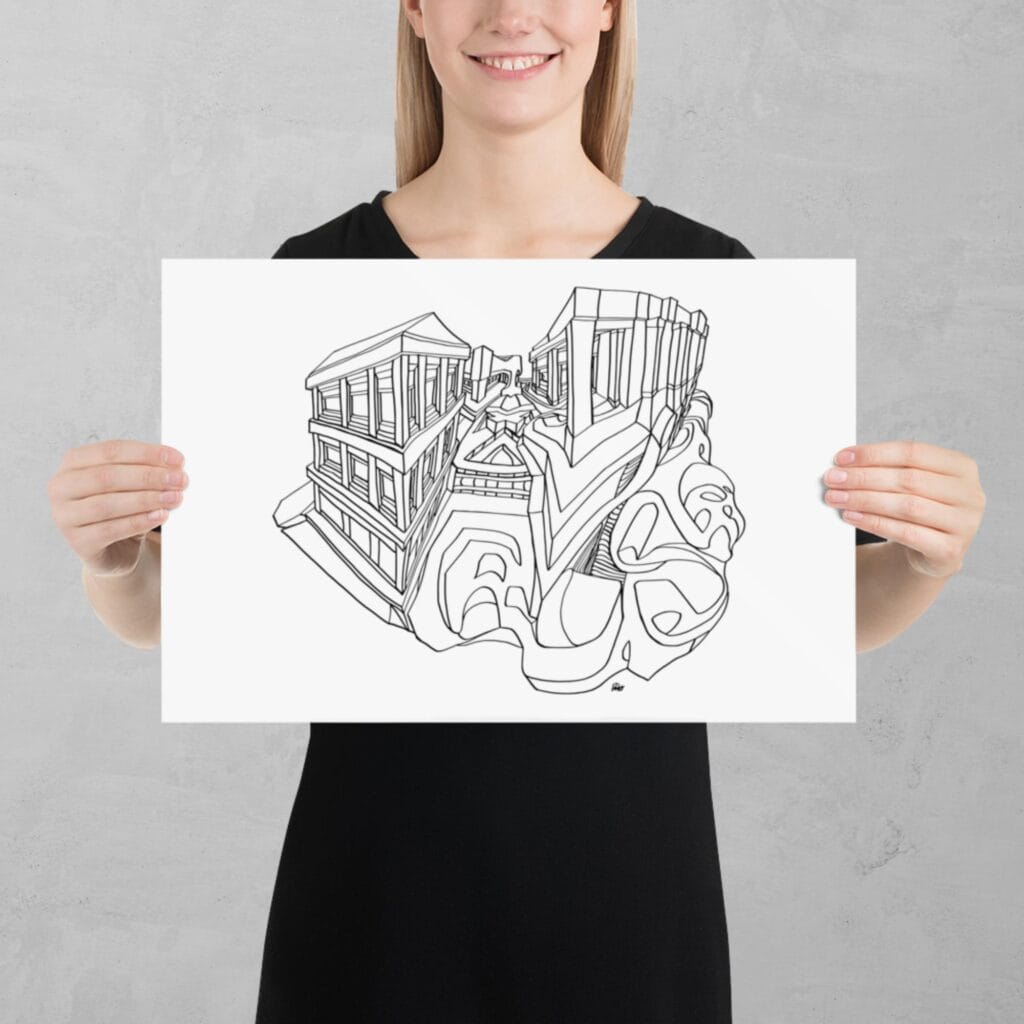 Dual Structure Cityscape 1:1 Print - Image 2