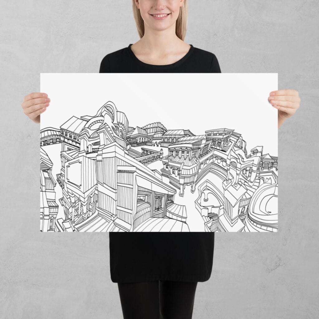Whimsical Cityscape 1:1 Print - Image 3