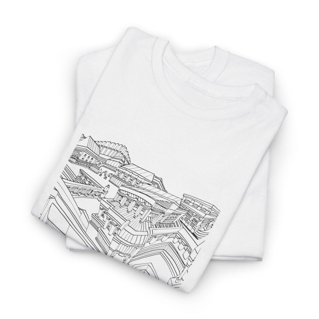 Hand Drawn Architecture T-Shirt, Whimsical Cityscape