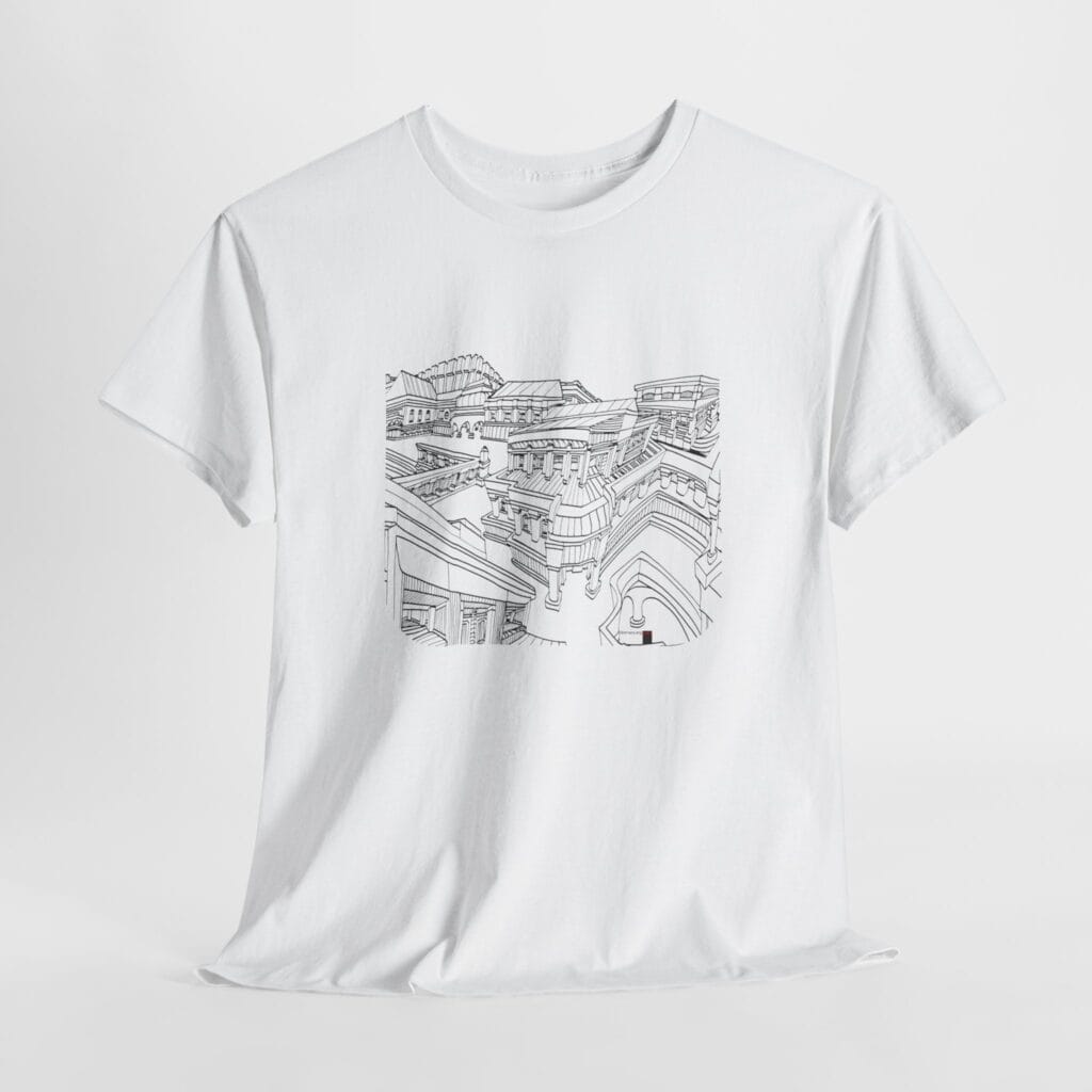Hand Drawn Architecture T-Shirt, Whimsical Cityscape - Image 2